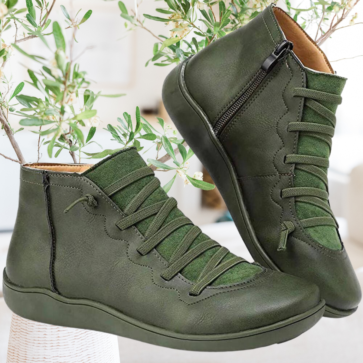 Women's Lace-Up Boots Genuine Leather Fur-Lined