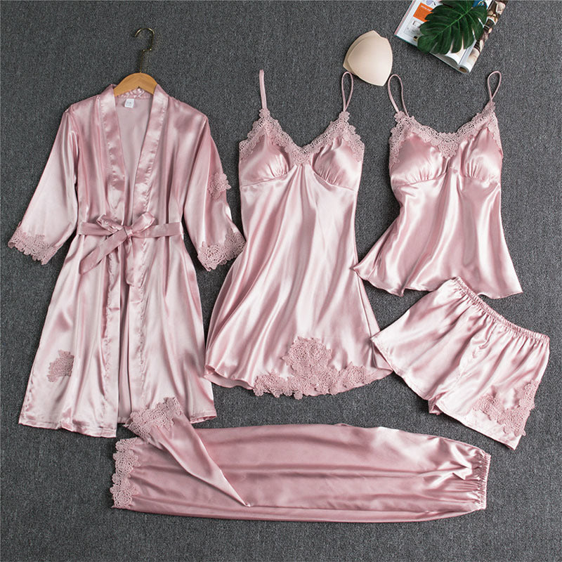 Women's Pajama Set Sling Design Five-Piece Spring And Autumn