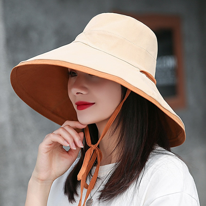 Women's Sun Hat Wide Brim UV Protection Tie Straps