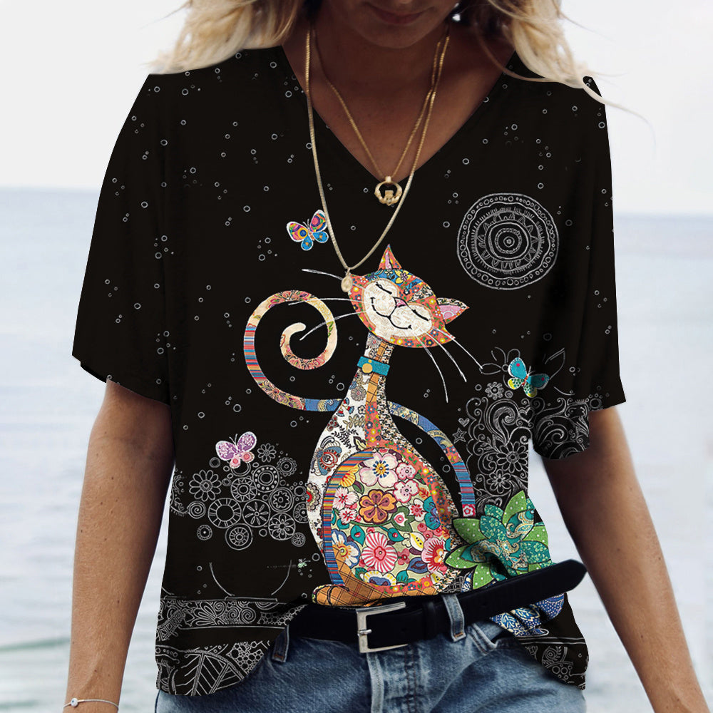 Women's T-Shirt Cat Graphic Breathable Polyester