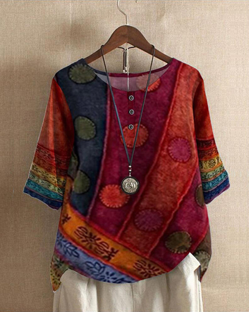 Women's Top Oversized Loose Fit Vintage Print