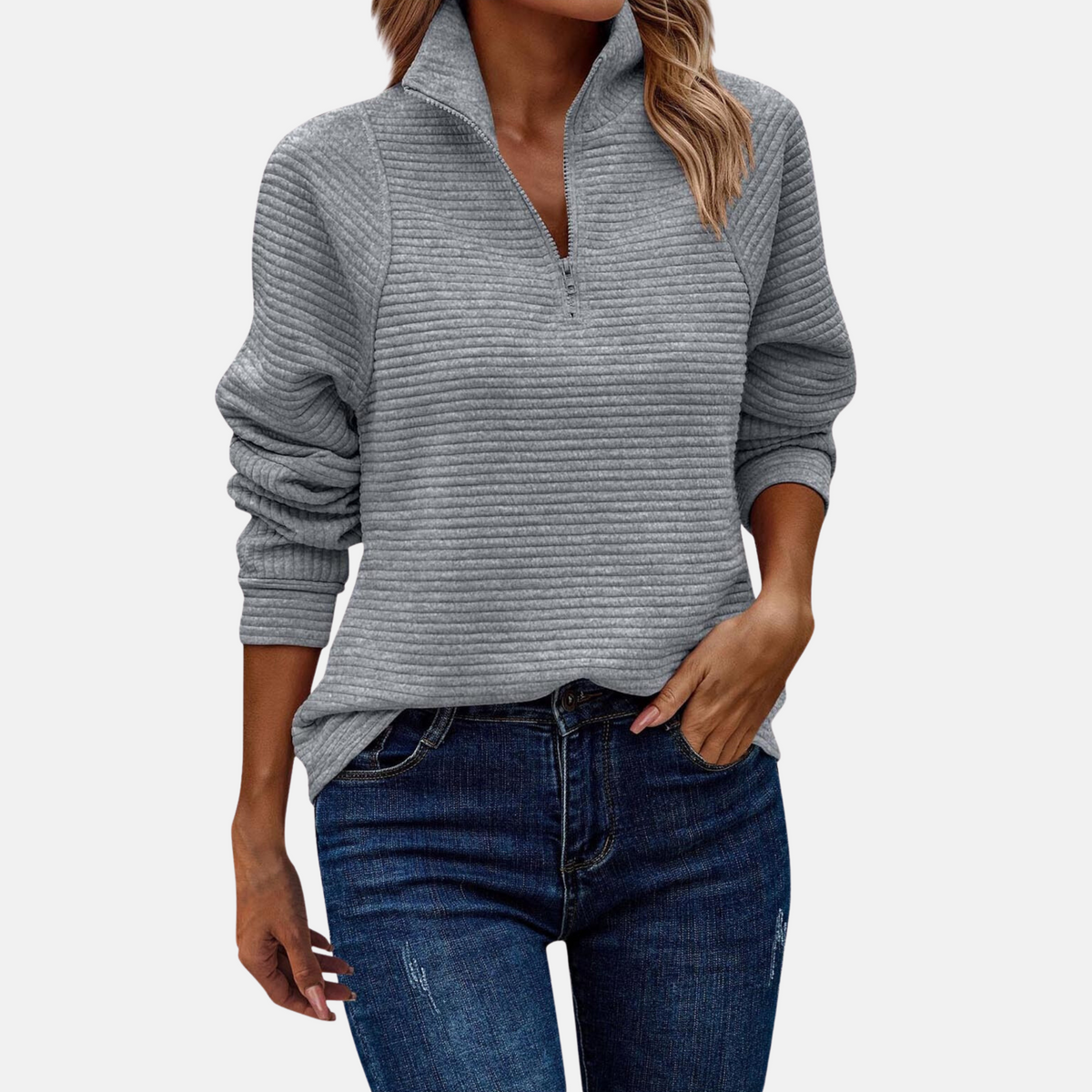 Women's Zip Sweater Wool-Blend Rib Knit Stand-Up Collar