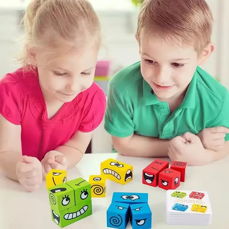 Wooden Building Blocks Emoji Faces Non-Toxic
