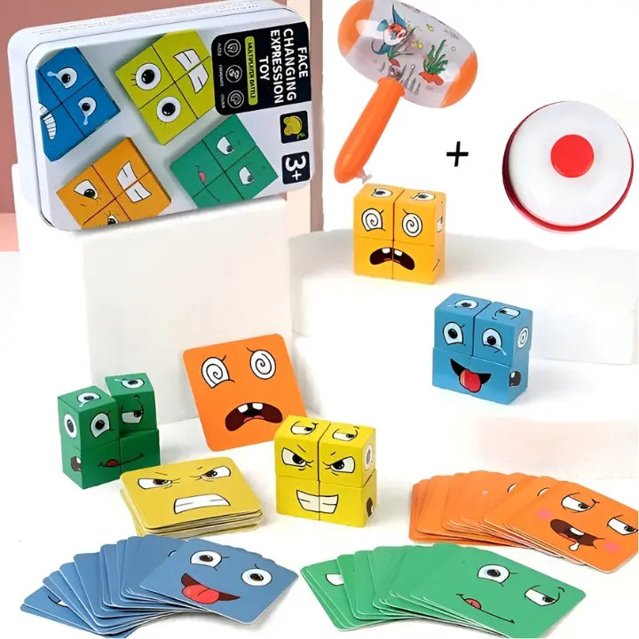 Wooden Building Blocks Emoji Faces Non-Toxic