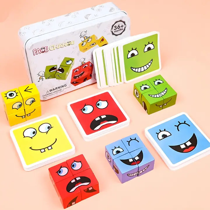 Wooden Building Blocks Emoji Faces Non-Toxic