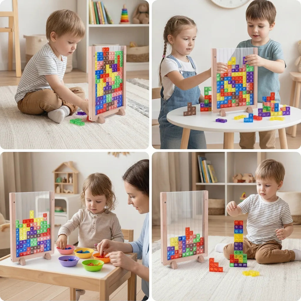 Wooden Building Blocks Montessori Colorful Solid Wood