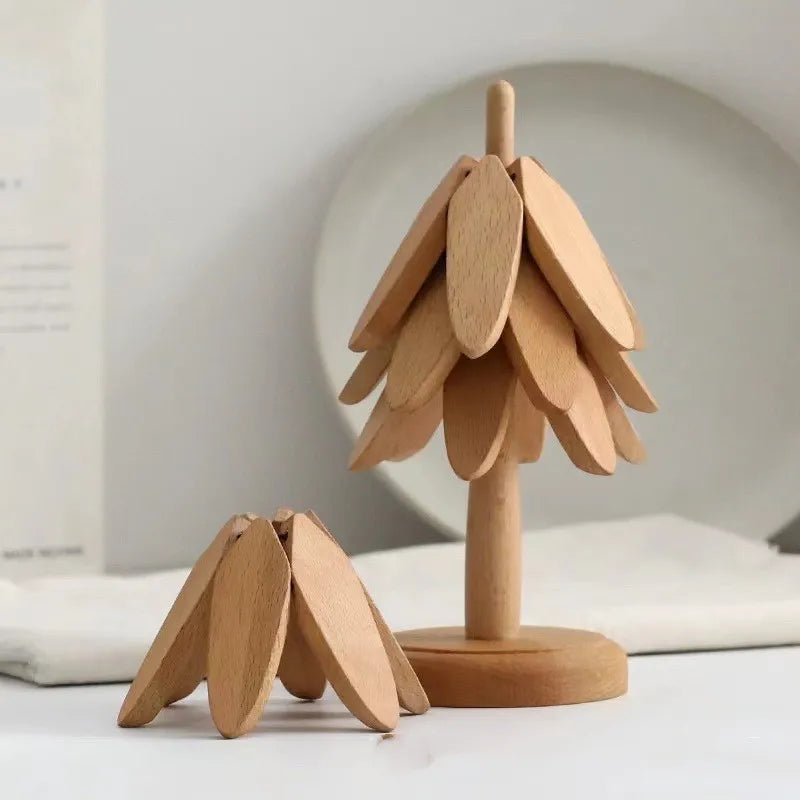 Wooden Coaster Set Tree-Shaped Heat-Resistant Black Walnut