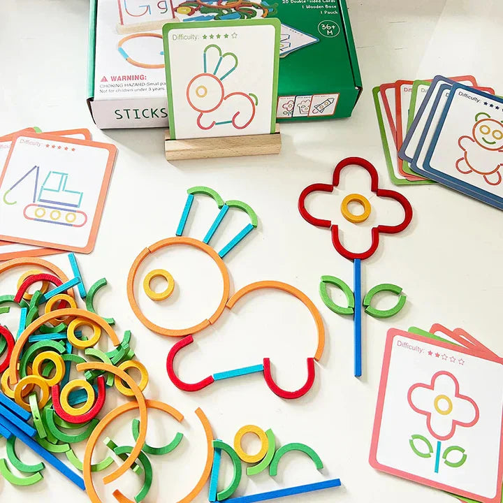 Wooden Construction Set 120-Piece Task Cards & Stand