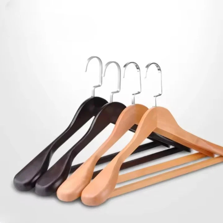 Wooden Hanger Set Curved Shoulder & Metal Hooks