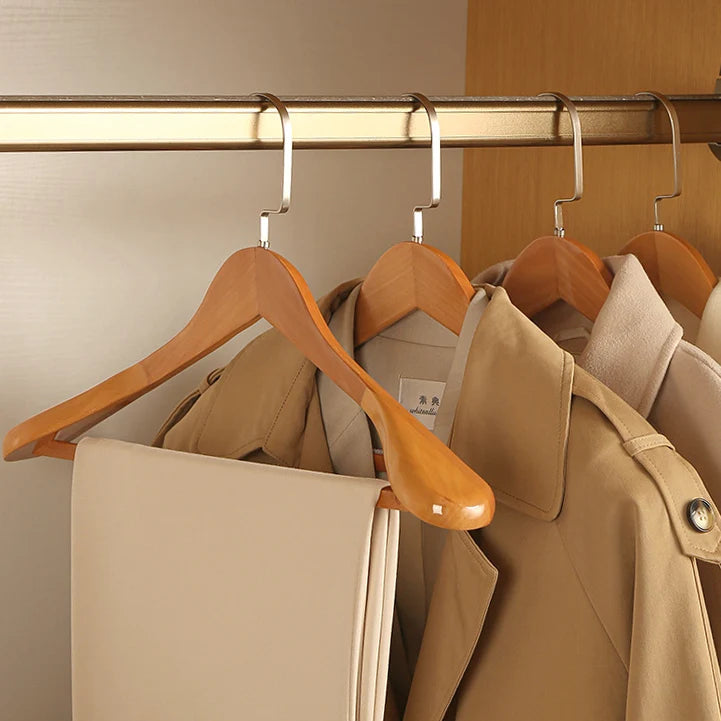Wooden Hanger Set Curved Shoulder & Metal Hooks