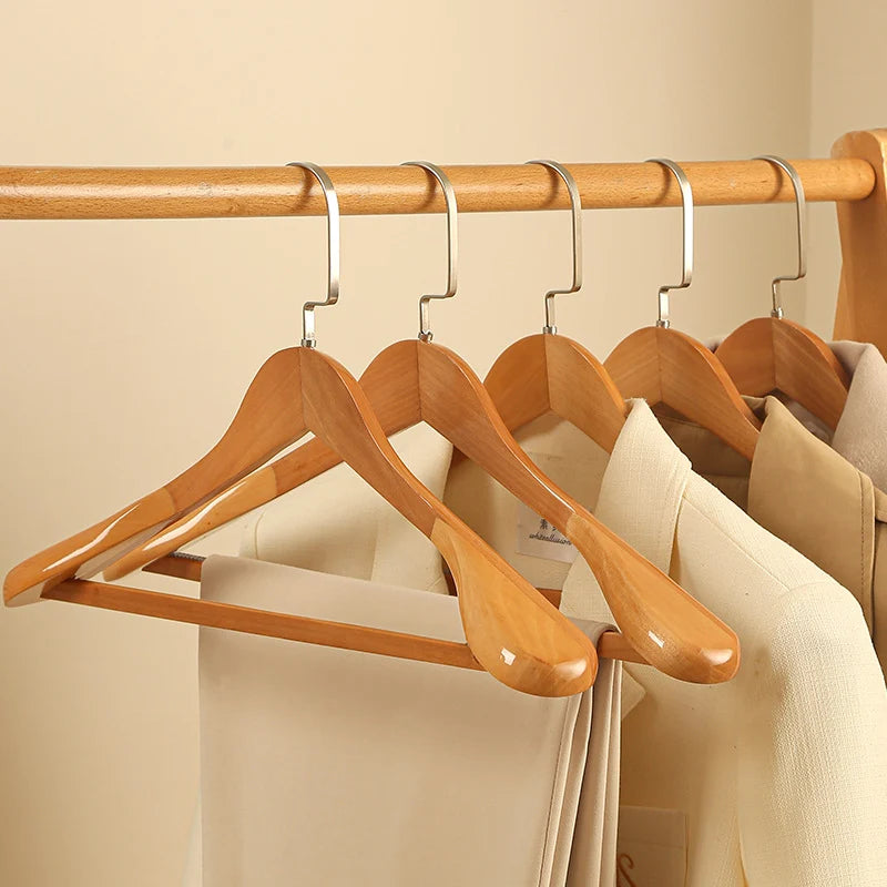 Wooden Hanger Set Curved Shoulder & Metal Hooks
