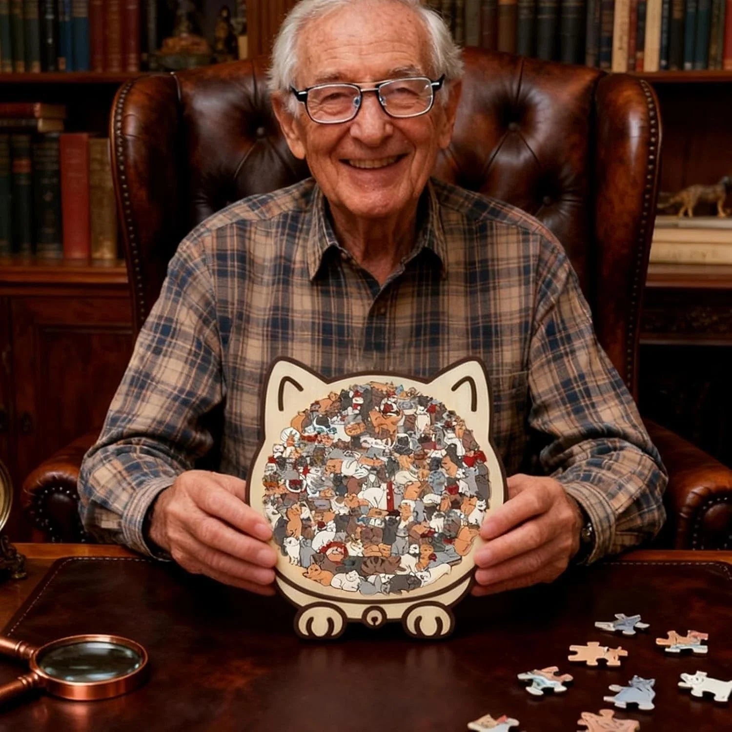 Wooden Puzzle Cat-Shaped 135 Pieces Ready To Display