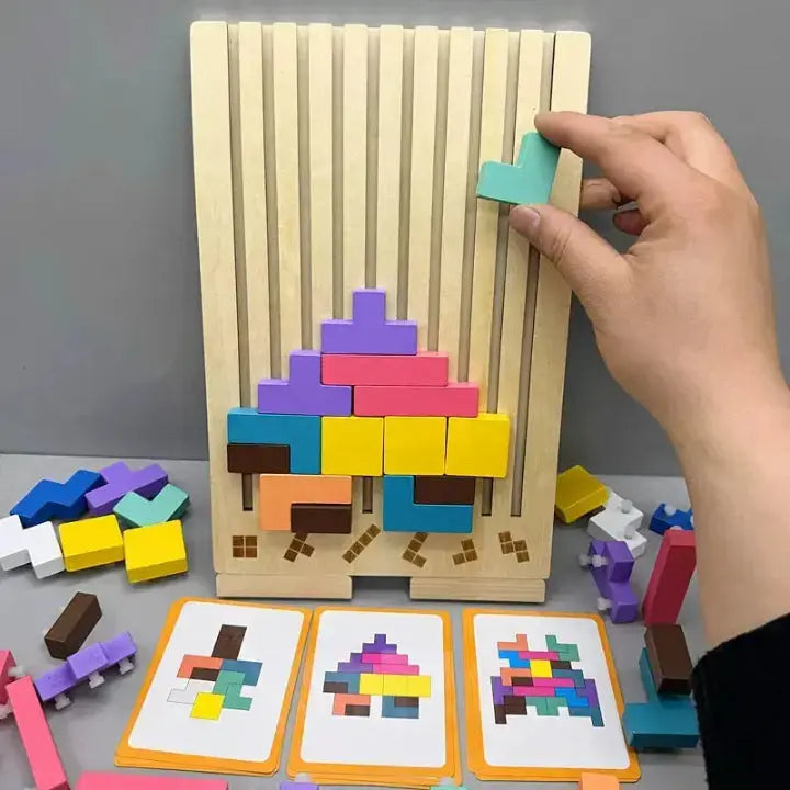 Wooden Puzzle Solid Wood Upright Board Pattern Cards