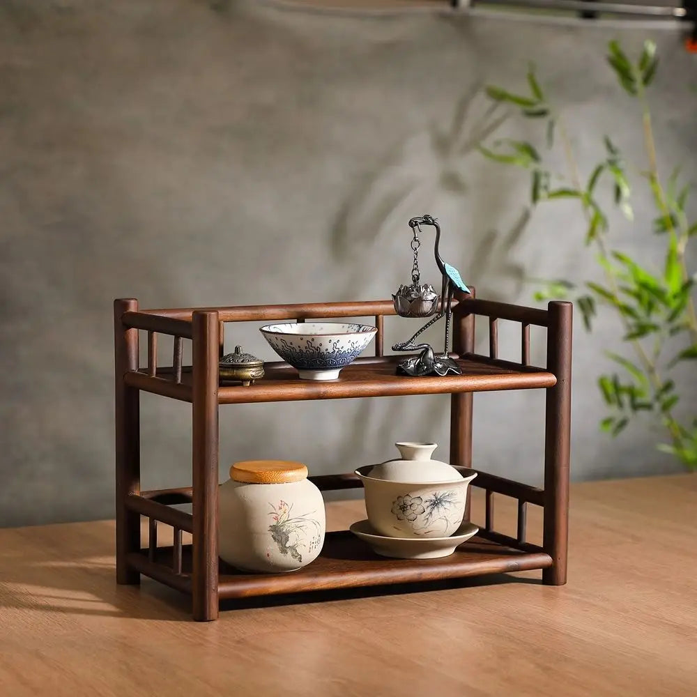 Wooden Shelf Solid Wood Walnut Finish No Assembly