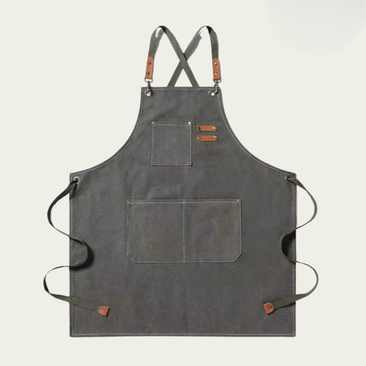Work Apron Canvas X-Back Cross Straps & Multiple Pockets