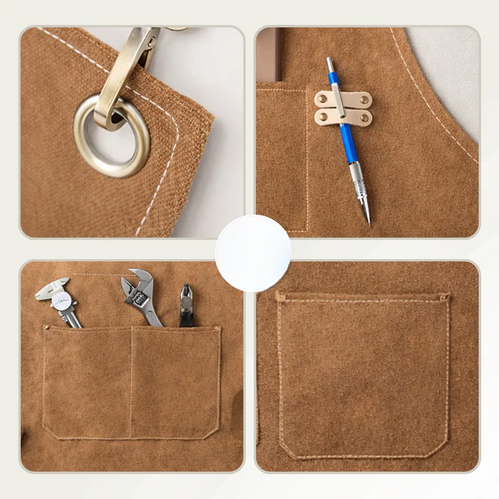 Work Apron Canvas X-Back Cross Straps & Multiple Pockets