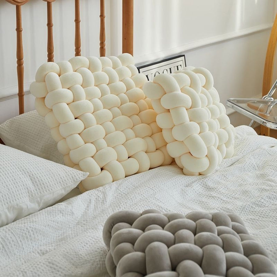 Woven Knot Pillow Velvety Plush Handcrafted