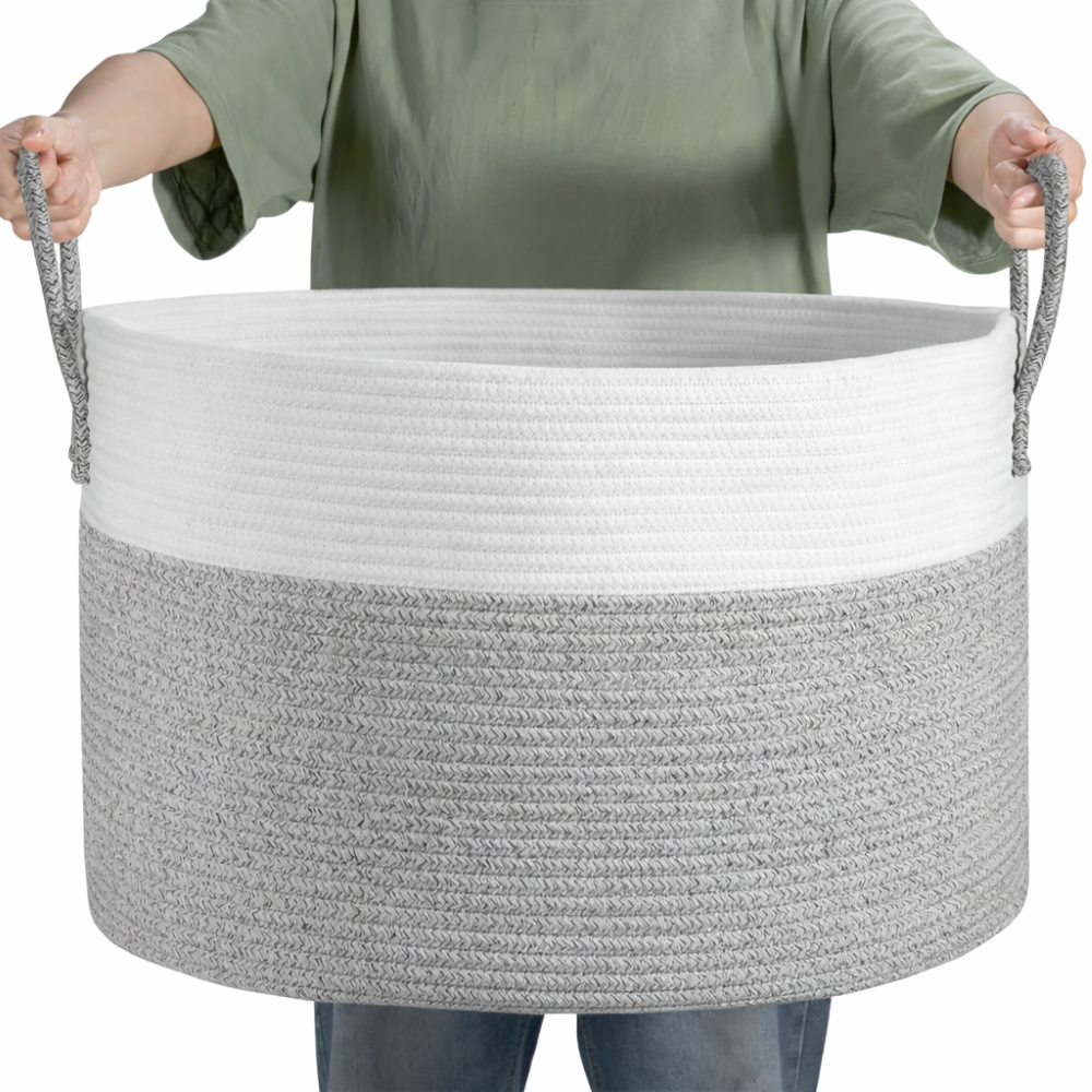 Woven Storage Basket 50L Recycled Polyester With Handles