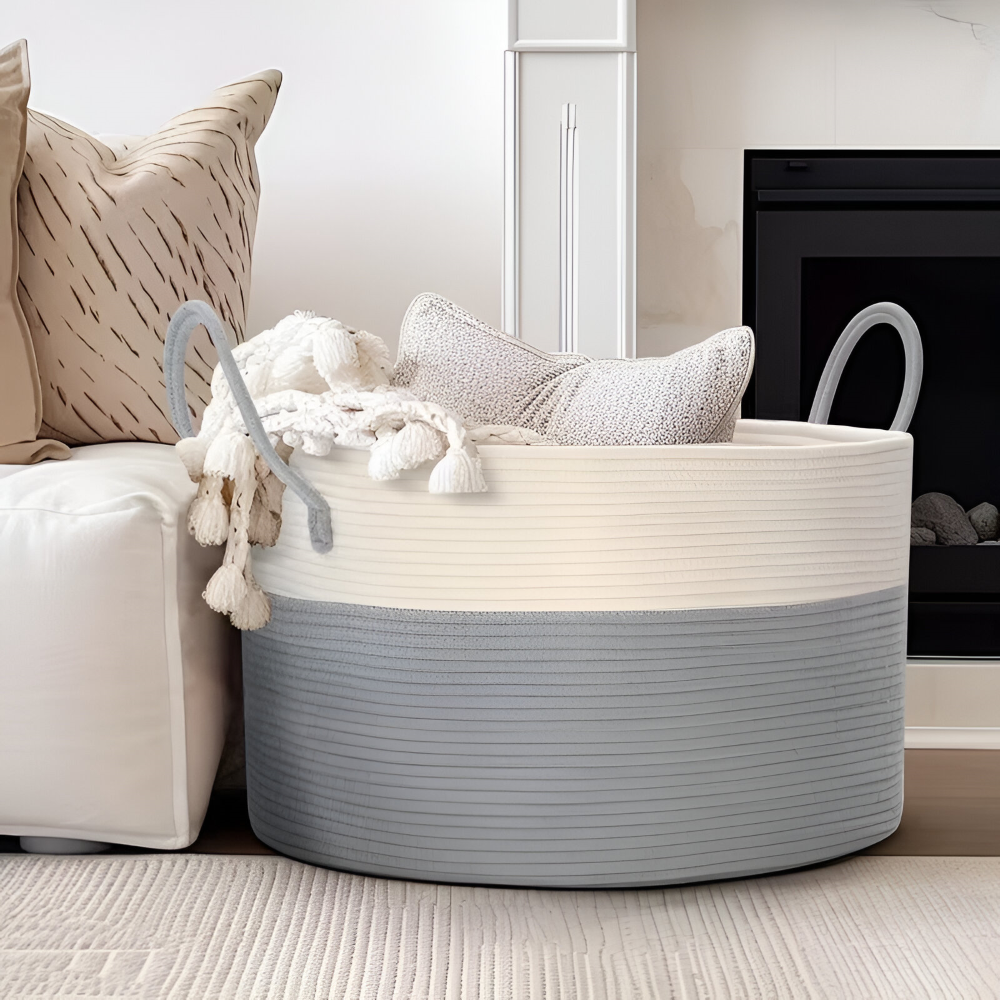 Woven Storage Basket 50L Recycled Polyester With Handles