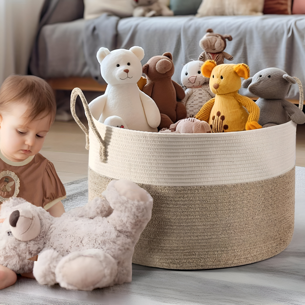 Woven Storage Basket 50L Recycled Polyester With Handles