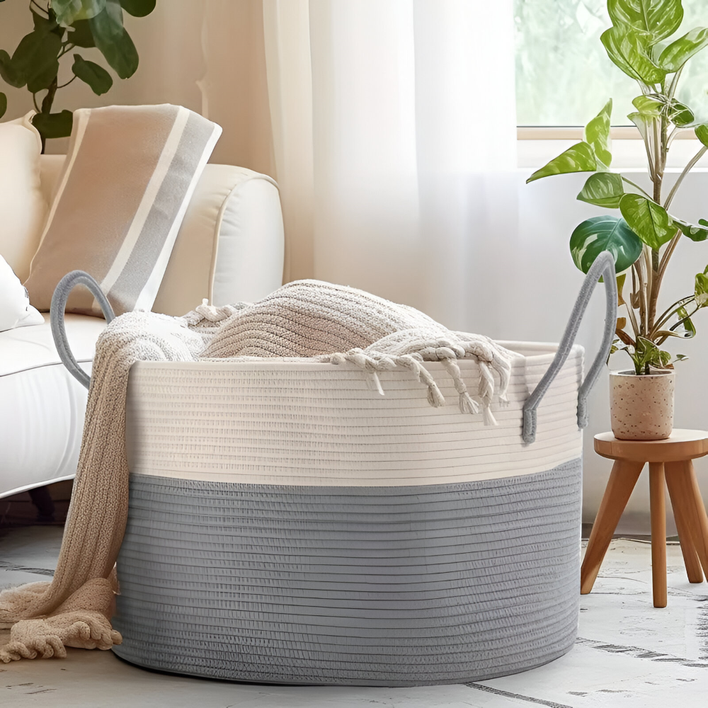 Woven Storage Basket 50L Recycled Polyester With Handles