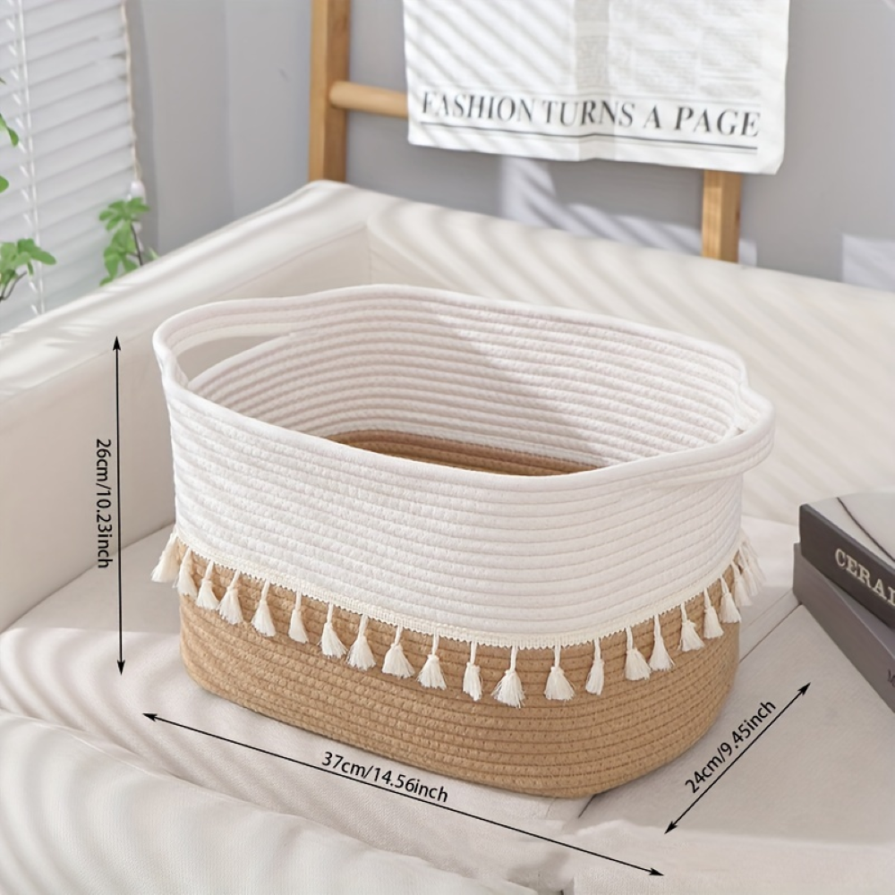 Woven Storage Basket Cotton Rope Tassel Trim