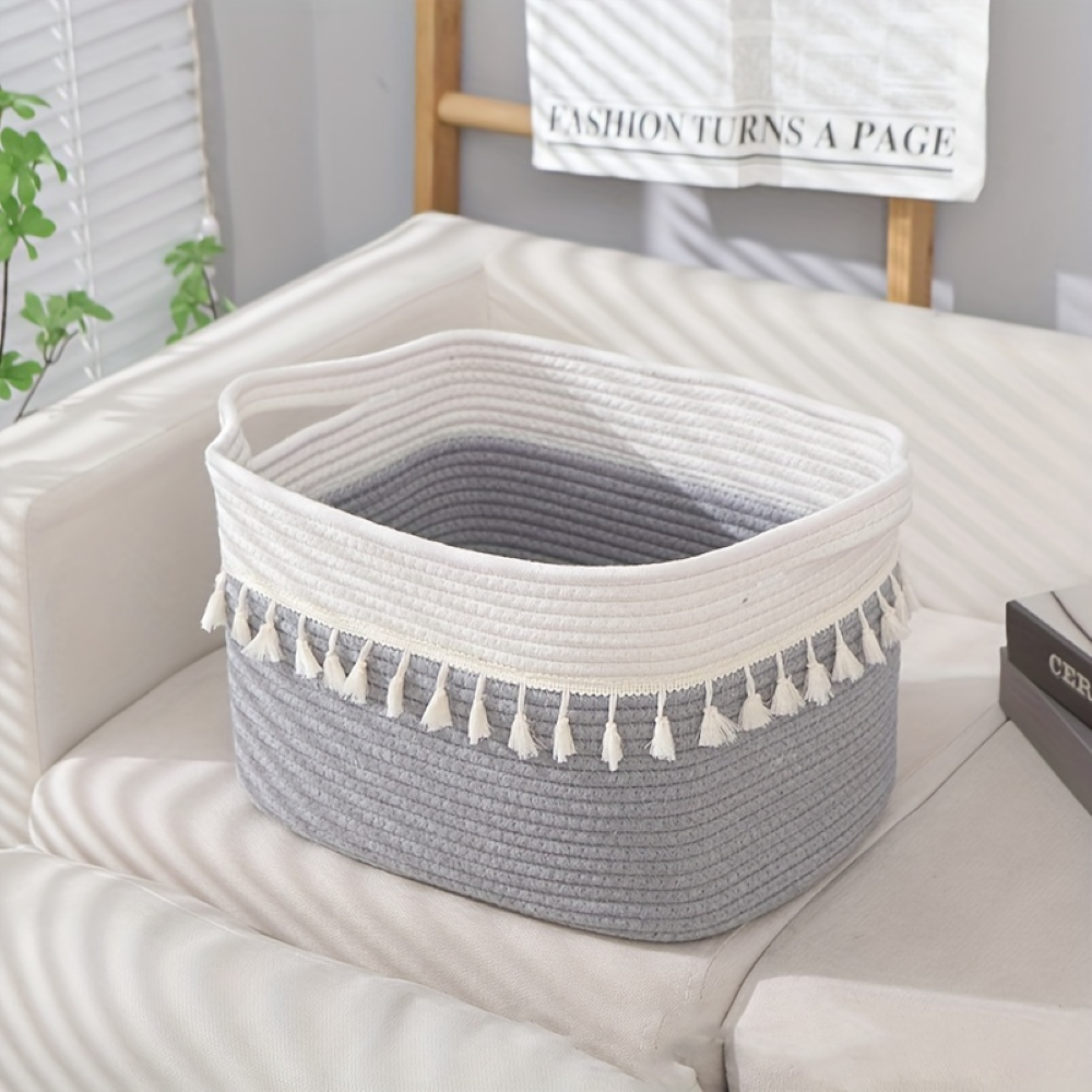 Woven Storage Basket Cotton Rope Tassel Trim