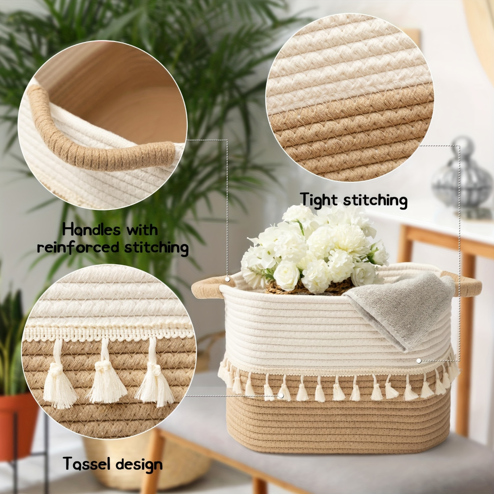 Woven Storage Basket Cotton Rope Tassel Trim