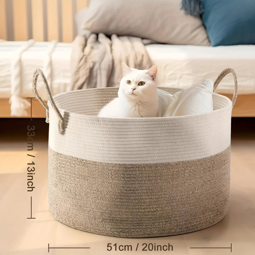 Woven Storage Basket Extra-Large Machine Washable Built-In Handles