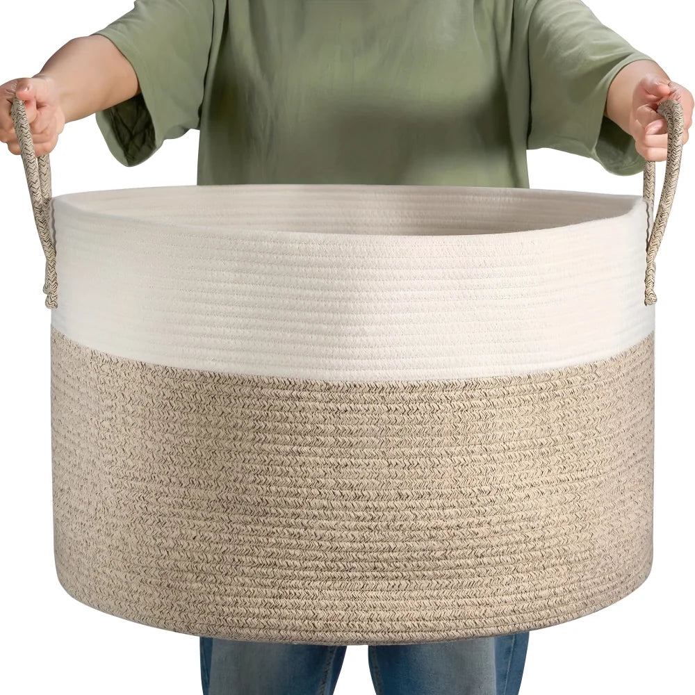 Woven Storage Basket Extra-Large Machine Washable Built-In Handles