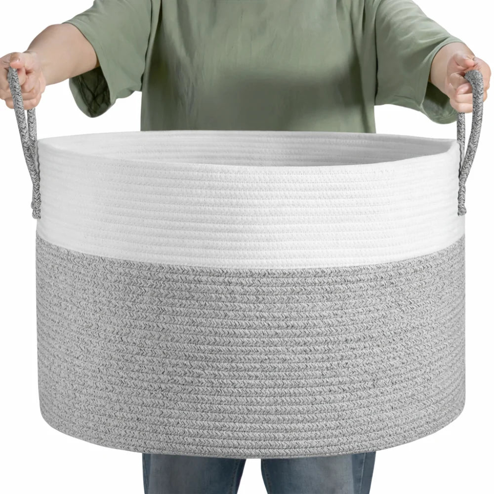 Woven Storage Basket Extra-Large Machine Washable Built-In Handles