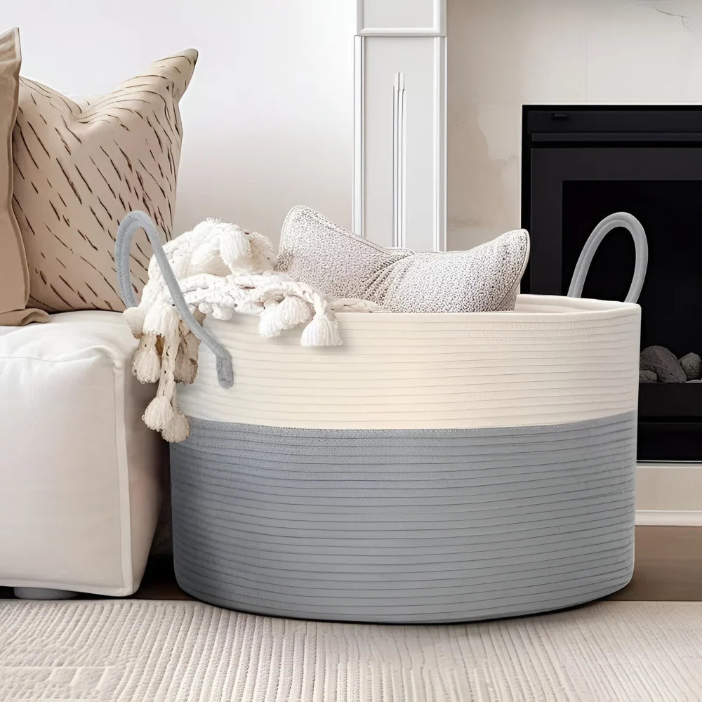 Woven Storage Basket Extra-Large Machine Washable Built-In Handles