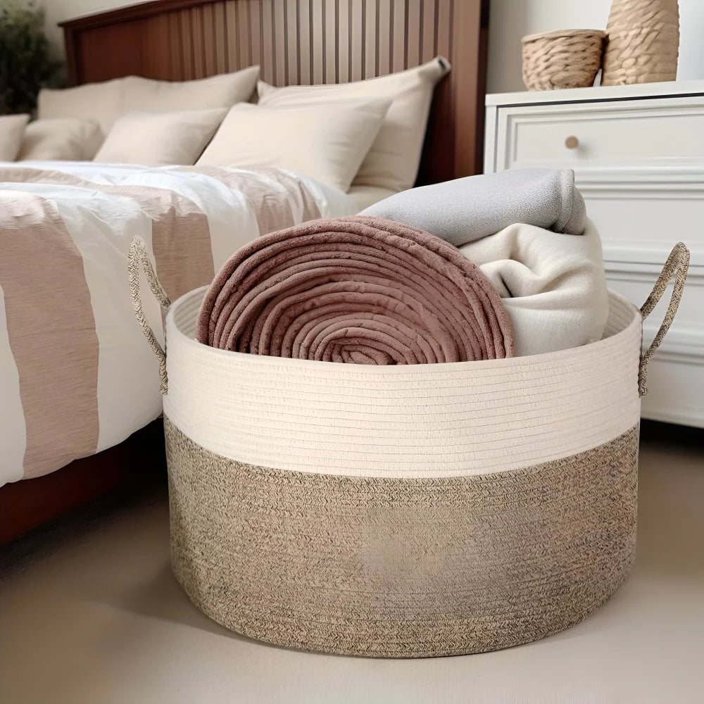 Woven Storage Basket Extra-Large Machine Washable Built-In Handles