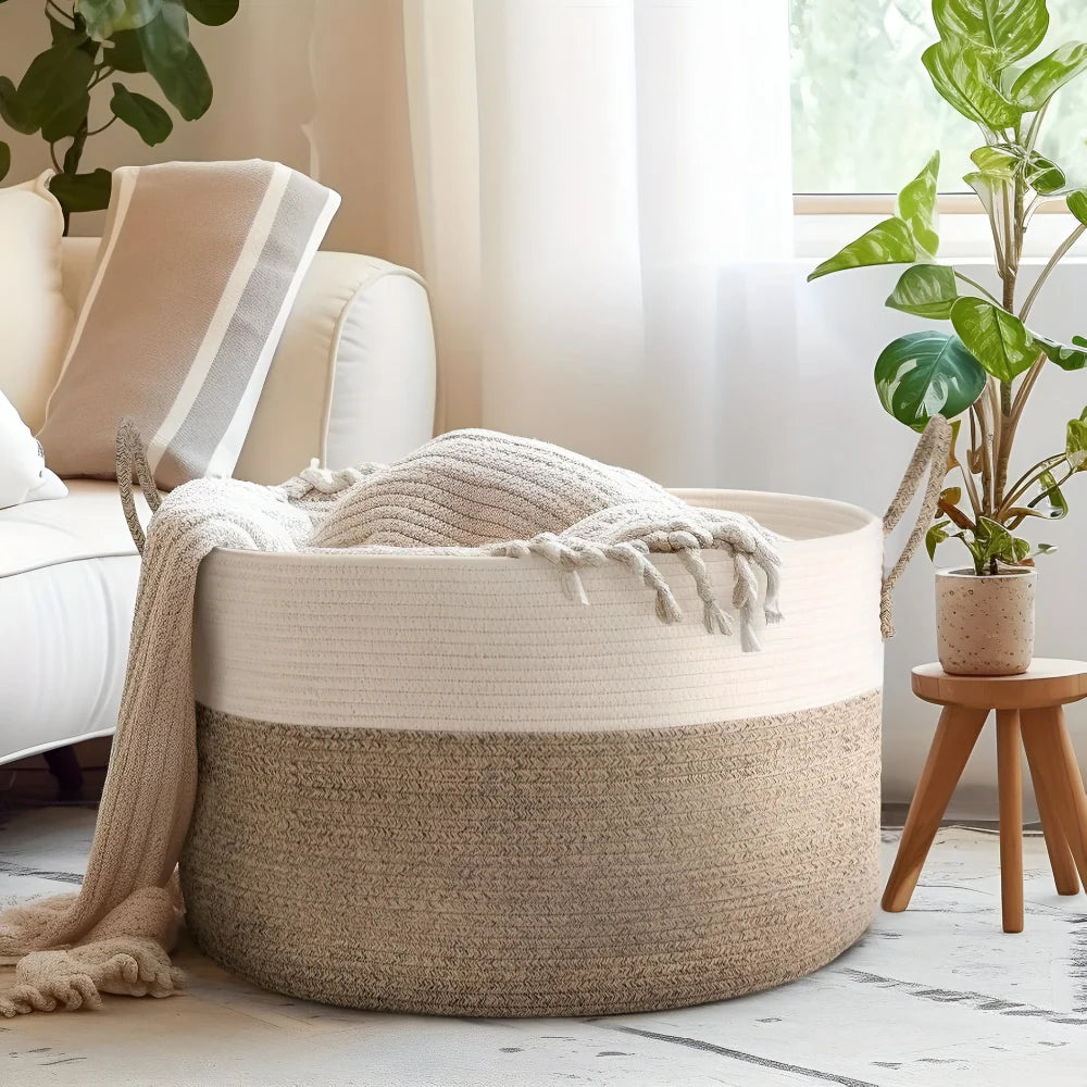 Woven Storage Basket Extra-Large Machine Washable Built-In Handles