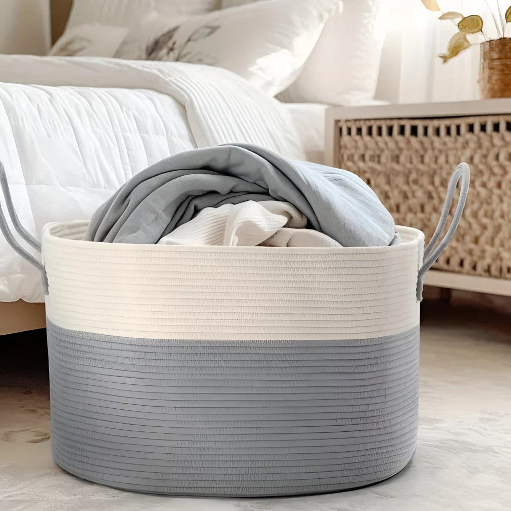 Woven Storage Basket Extra-Large Machine Washable Built-In Handles