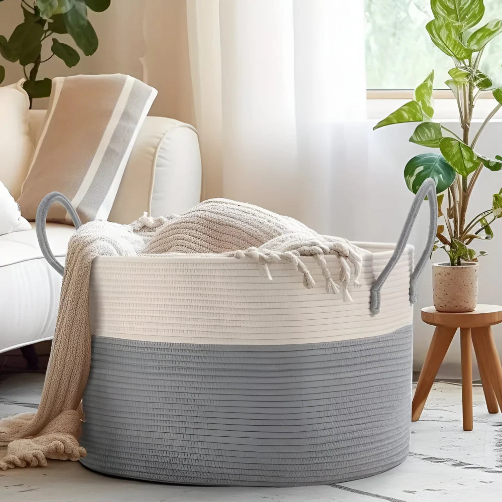Woven Storage Basket Extra-Large Machine Washable Built-In Handles