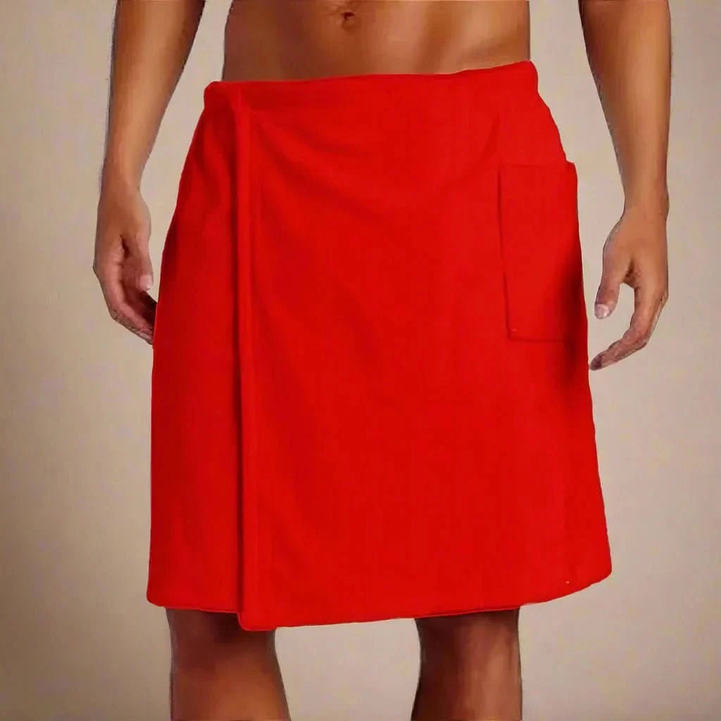 Wrap Bathrobe Coral Fleece Quick-Dry Hook-and-Loop Closure & Pocket