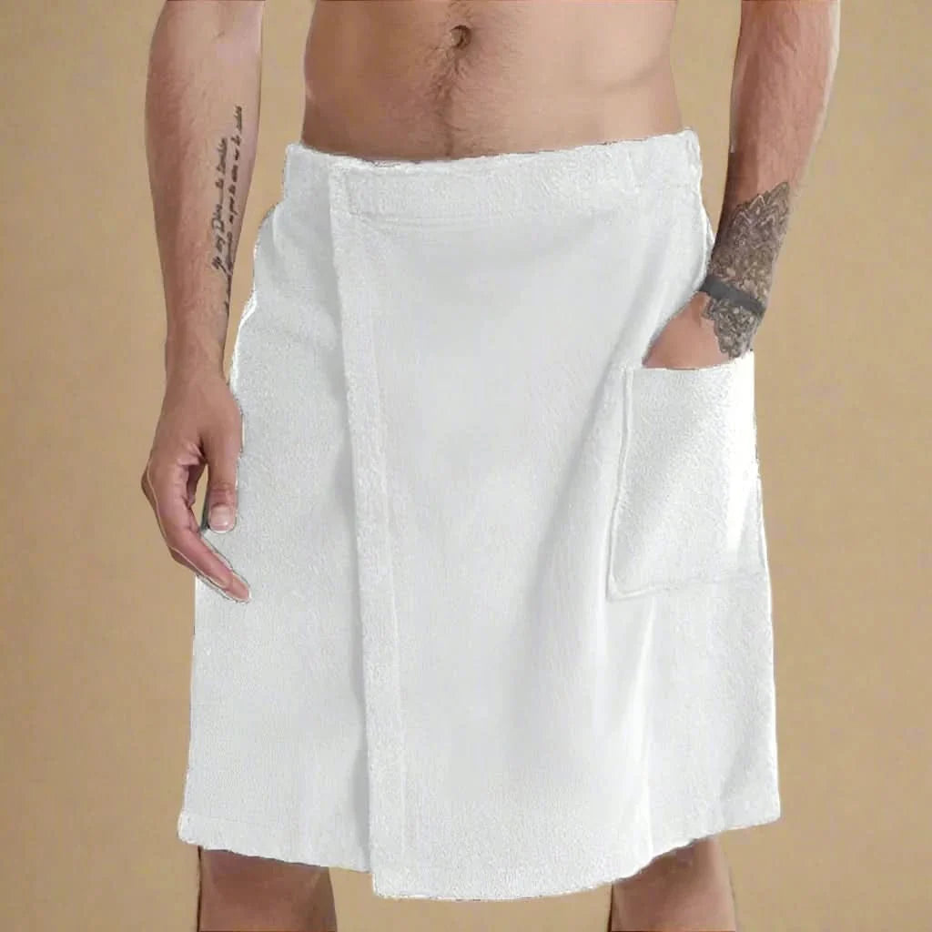 Wrap Bathrobe Coral Fleece Quick-Dry Hook-and-Loop Closure & Pocket