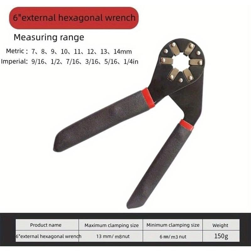 Wrench Universal 7-14 mm 6-Point Steel Non-Slip Handle