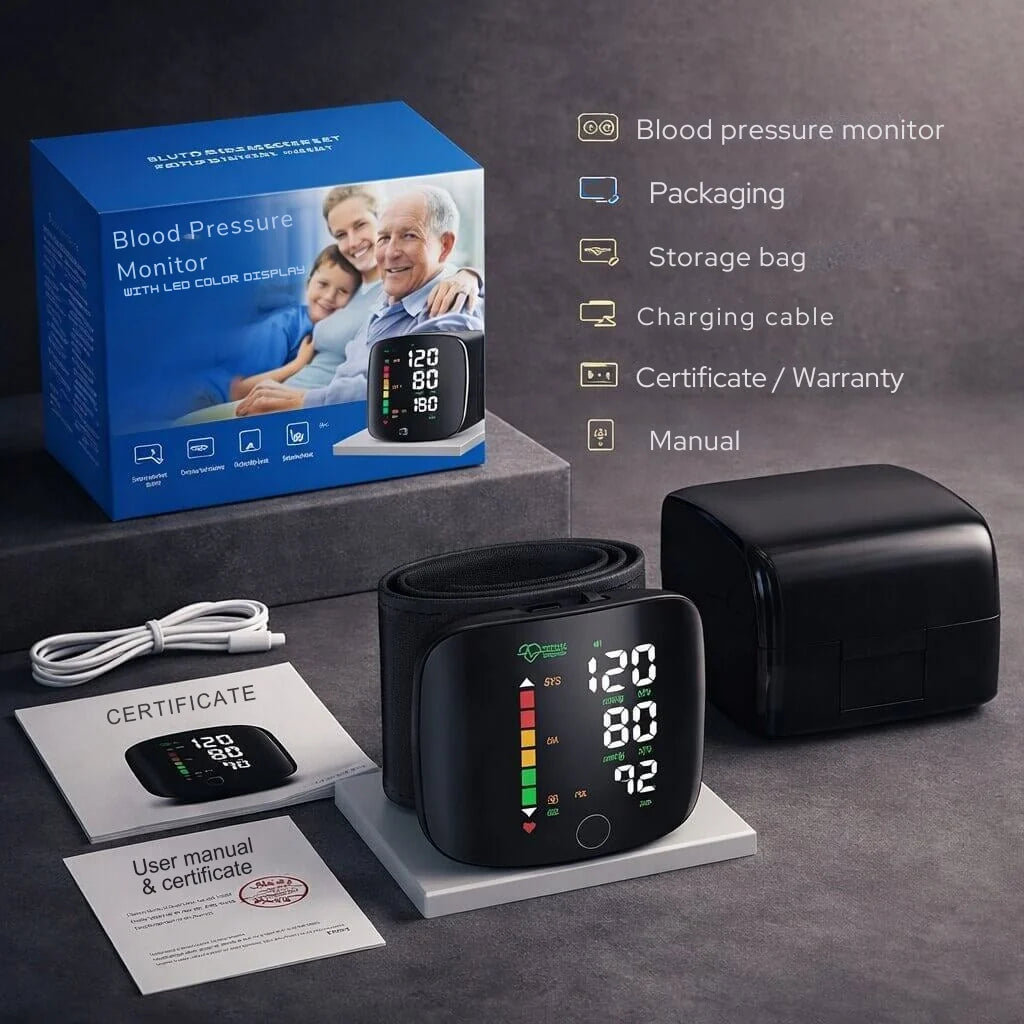 Wrist Blood Pressure Monitor Touch Display Voice USB Rechargeable