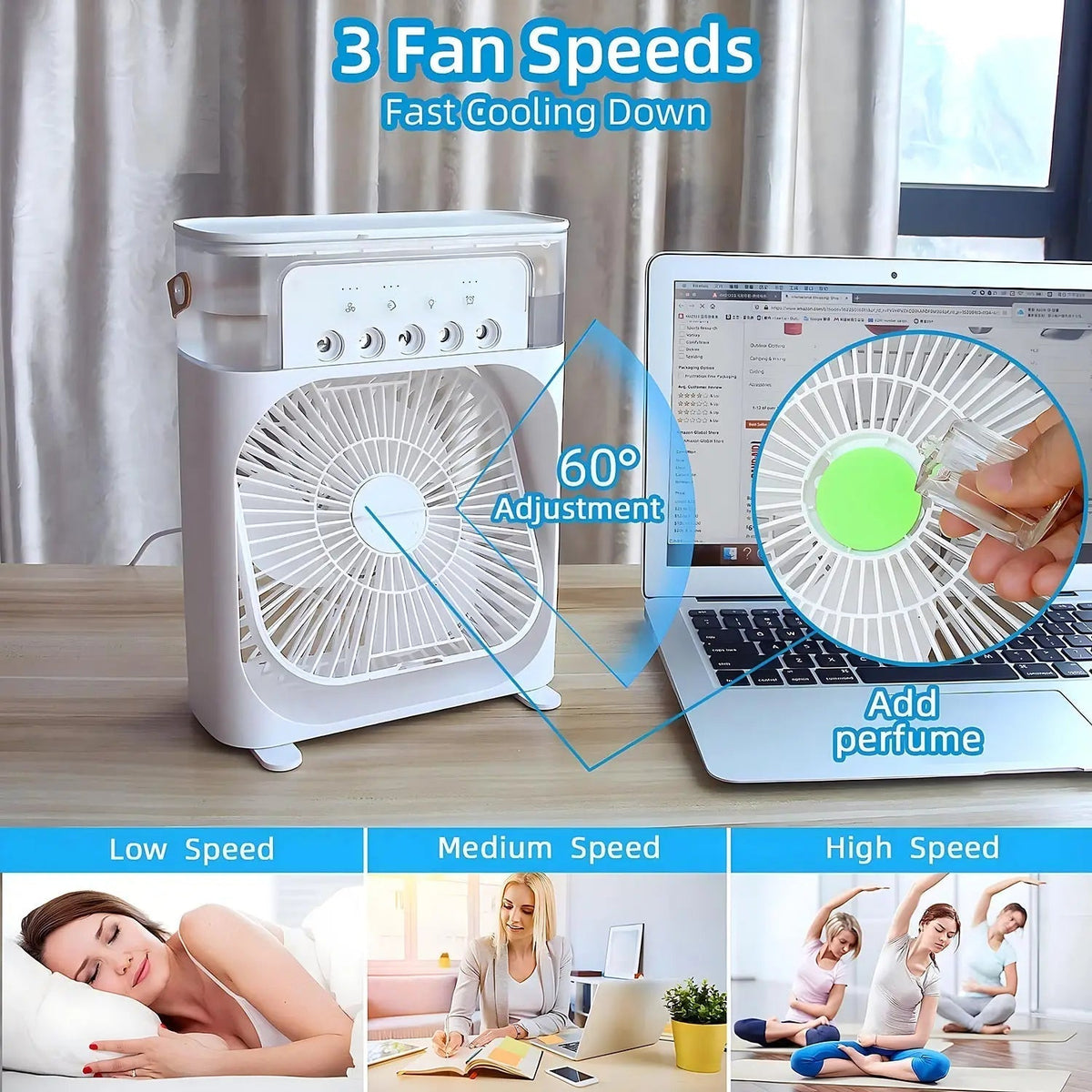 Versatile 3-in-1 Air Cooler, Fan & Humidifier with LED Lights