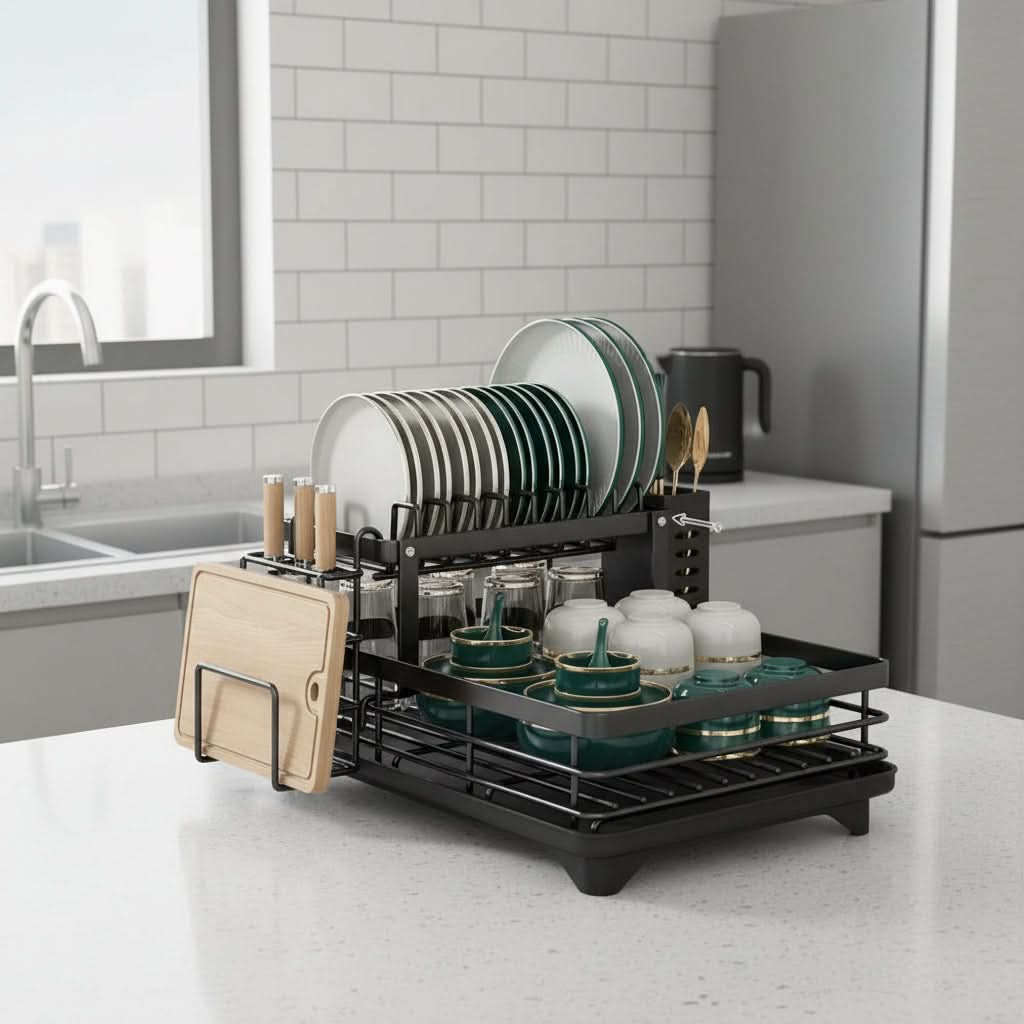 Space-Saving Foldable Dish Organizer for Efficient Kitchens