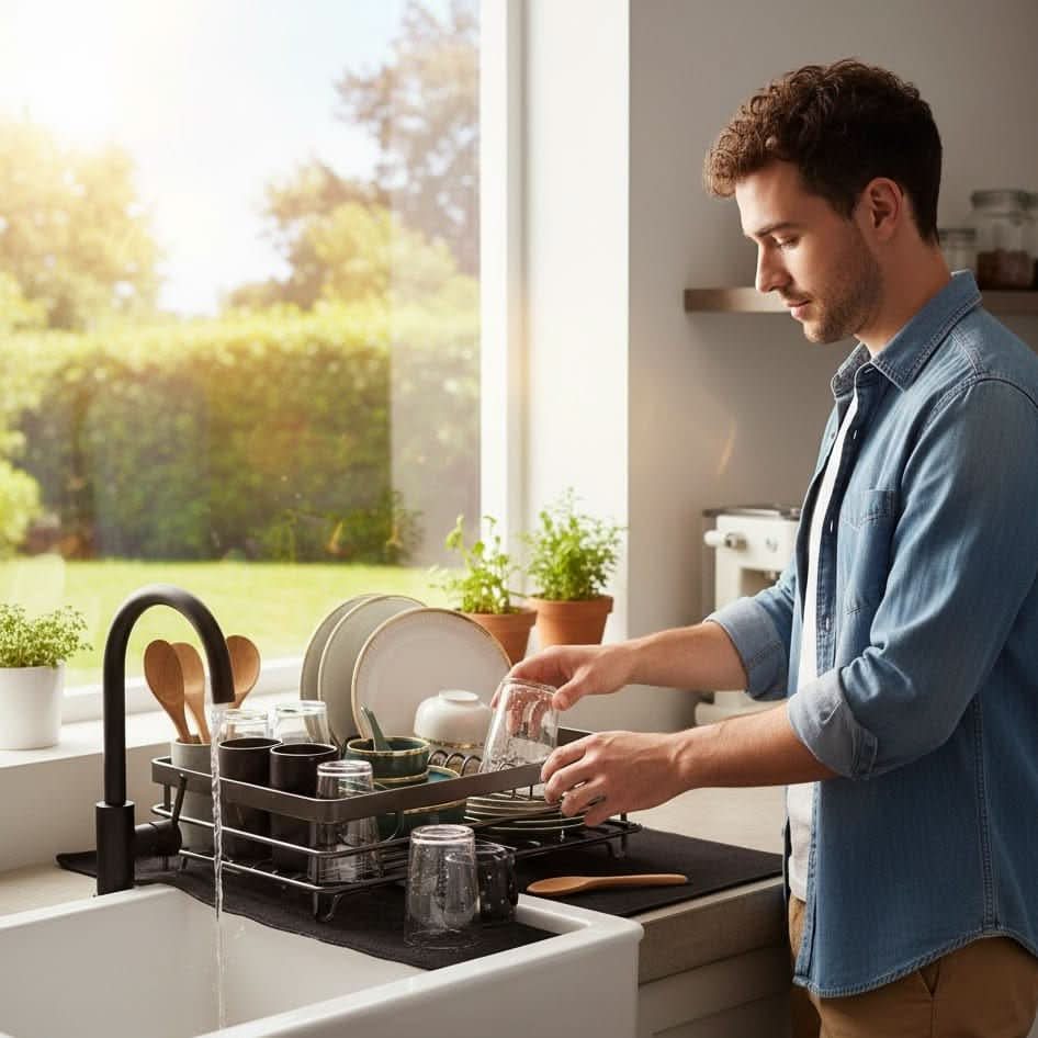 Space-Saving Foldable Dish Organizer for Efficient Kitchens