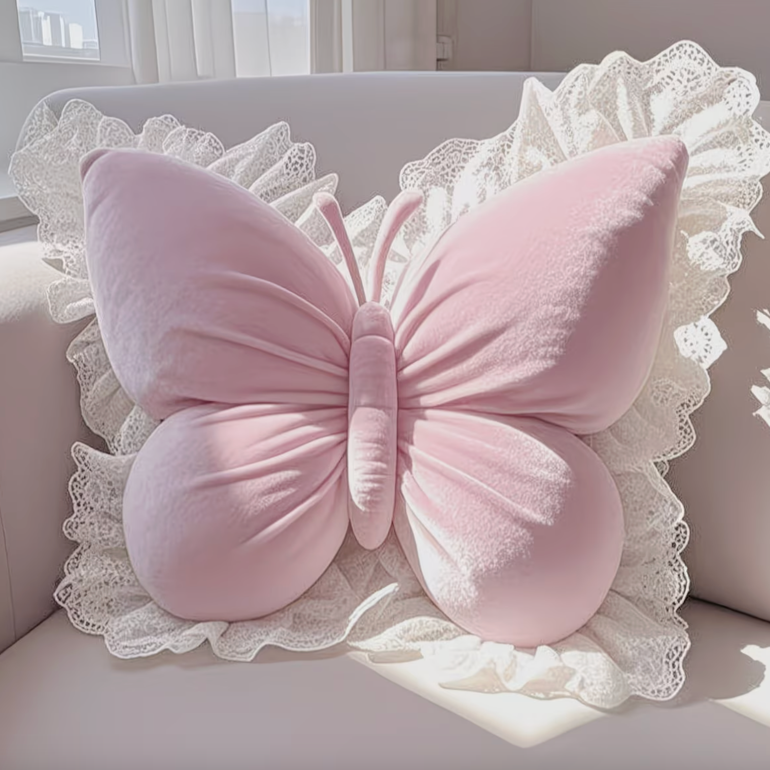 Charming Butterfly-Shaped Cushion with Lace Accents