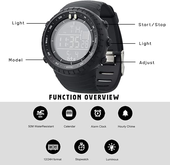 Rugged Outdoor Digital Watch | Waterproof & Shockproof with Night Glow