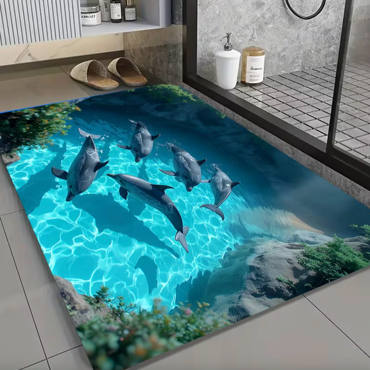 Stylish Anti-Slip Door Mat with Oceanic Dolphin Design