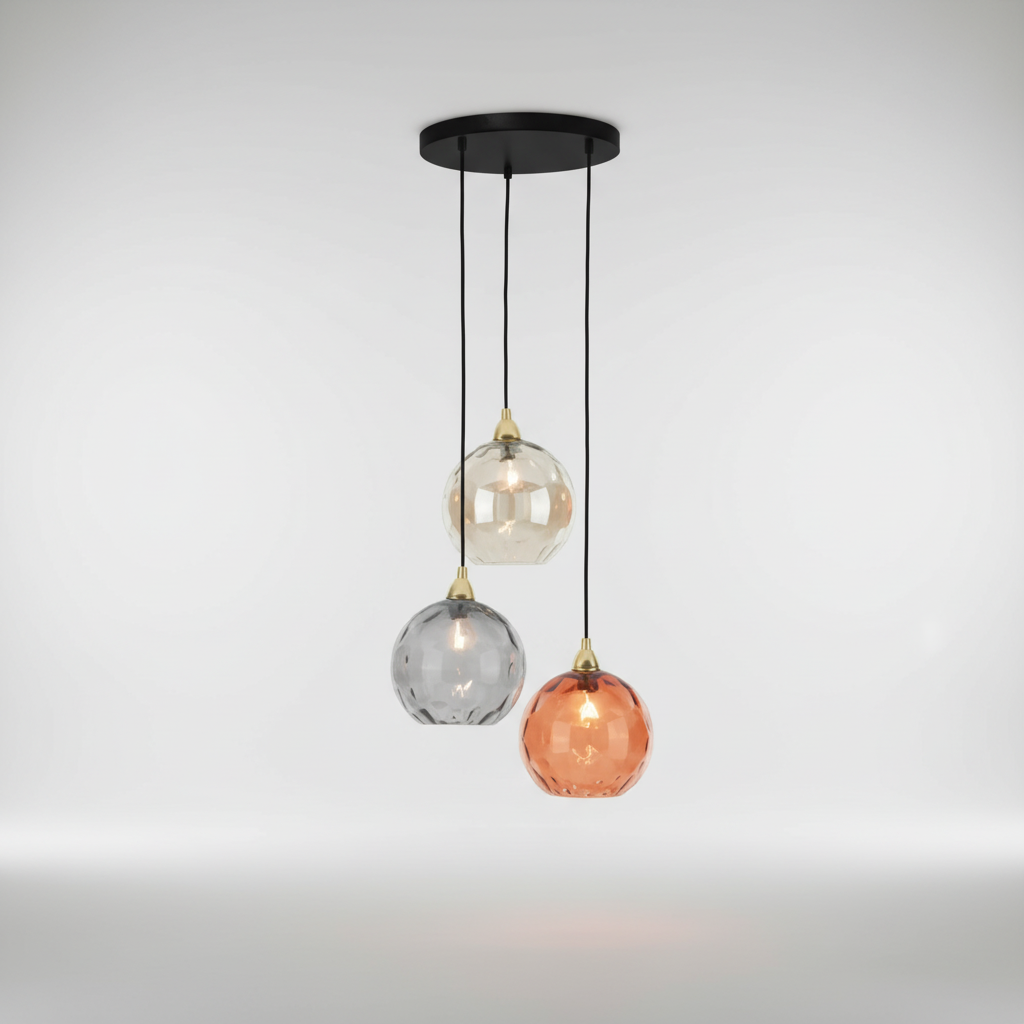 Glass Cluster Light with Three Arms