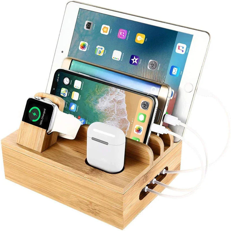 Sleek Bamboo Charging Hub with 5 USB Ports for 9 Devices