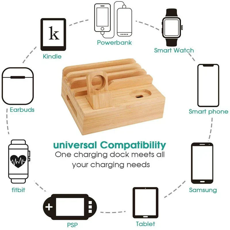 Sleek Bamboo Charging Hub with 5 USB Ports for 9 Devices