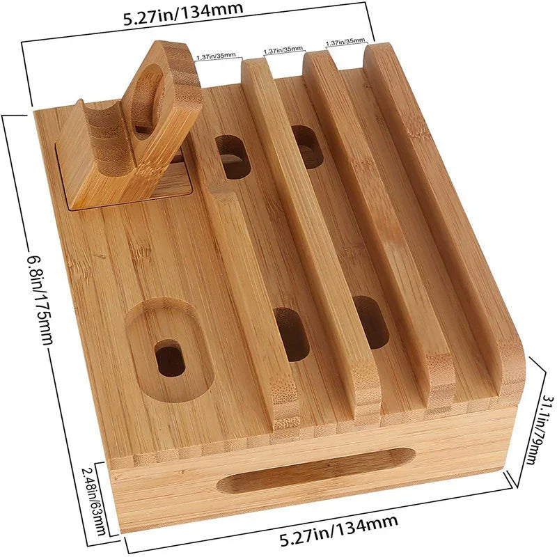 Sleek Bamboo Charging Hub with 5 USB Ports for 9 Devices